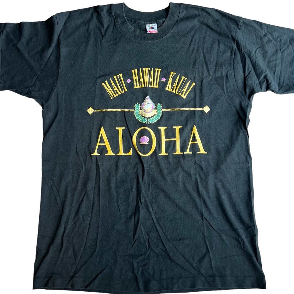 Vintage Hawaii shirt XL single stitch Maui Aloha Kuaia black 90s